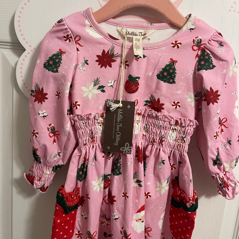 Matilda Jane Pink Dress with Holiday Print